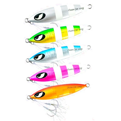 OCEAN CAT 1 PC Slow Fall Pitch Fishing Lures Sinking Lead Metal Flat Jigs Jigging Baits with Hook for Saltwater Fishing