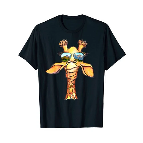 Giraffe Animal Lover With Glasses Tetons Giraffe Wearing Glasses Teton Mountains Aviator Sunglasses T-Shirt
