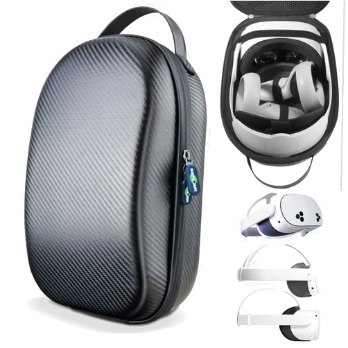 Sarlar Hard Carrying Case Compatible with Oculus Meta Meta Quest 3S/Quest 3/Quest 2, Carbon Fiber, Fixed Protection for VR Headset Controller and Official Head Strap Accessories, Travel and Storage