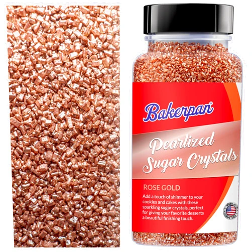 Bakerpan Pearlized Sugar Sprinkles for Baking - 5 Ounce - Sparkling Rose Gold Decorating Sugar Crystals for Cookies, Cake Pops, Ice Cream (Made in USA)