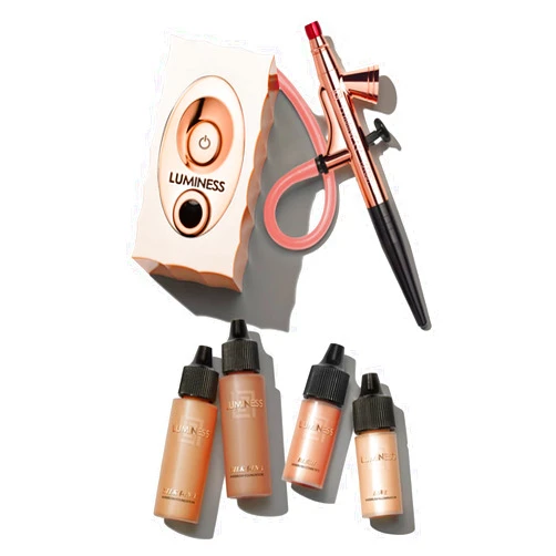 Luminess Air Icon Pro Airbrush System with 4-Piece Foundation Starter Kit, Tan Coverage - Quick, Easy & Long Lasting Application - Includes Silk 4-In-1 Foundation, Highlighter and Blush