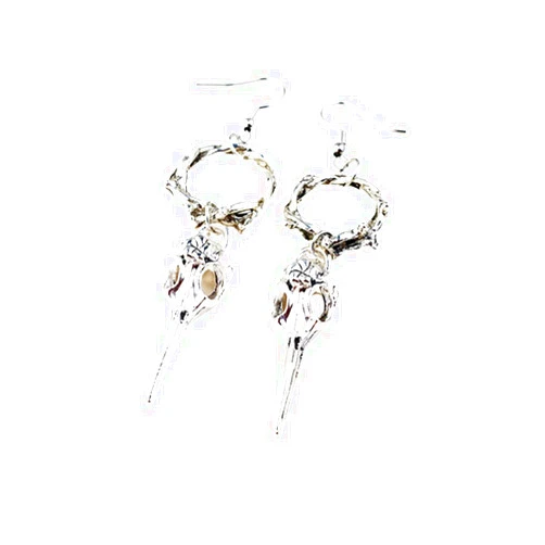 Mansheng Vintage Raven Drop Dangle Earring for Women Men Punk Gothic Wizard Magic Pagan Crow Skull Dangle Earring-Silver