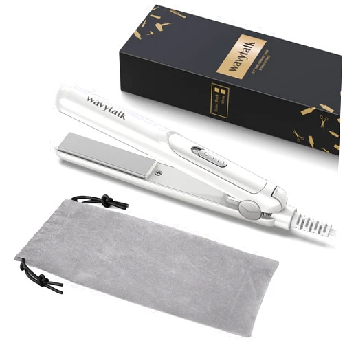 Wavytalk 0.7 Inch Ceramic Mini Hair Straightener - Small Flat Irons for Short Hair, Curls Bangs, Travel Friendly (White)