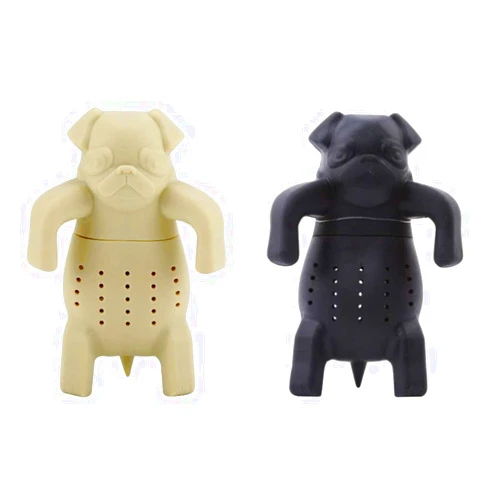 Artiware SET of 2 black & tan Dog Pug Shape Tea Infusers Loose Leaf Strainer Herbal & Fruit Tea Filter Diffuser Food Grade Silicone Add fun to tea time