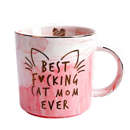 Hendson Cat Mom Gifts for Women - Crazy Cat Lady Coffee Mug Gift for Kitten Lover Mom, Daughter, Sister, Aunt, Wife, Best Friends, BFF, Coworkers, Her - Best Mom Ever - Pink Marble Mug, Ceramic 11.5oz Cup