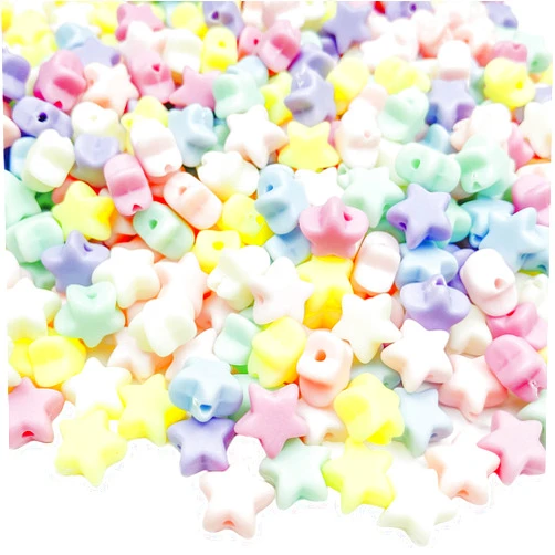 Mulutoo 500 Pcs Candy Color Acrylic Star Beads Colorful Assorted Mix Plastic Pastel Beads Spacer Beads Star Shape Pony Beads,for DIY Jewelry Craft Making Necklace Rainbow Bracelet（Frosted）