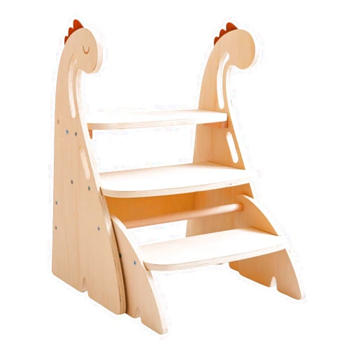 GOODMOM Multifunctional Wooden Footstool, Child Seat, Foldable Toddler Stool, 300-pound Weight-Bearing, Cute Dinosaur Shape, Three-Level Height Wooden Climbing Ladder, Suitable for Bathroom, Kitchen, Bedroom