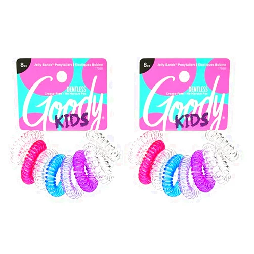 Goody Kids Hair Coils - 8 Count, Assorted - Dentless Jelly Bands Ponytailers for Women, Teens & Girls to Style & Keep Your Hair Secured - Pain-Free Hair Accessories For All Hair Types (Pack of 2)