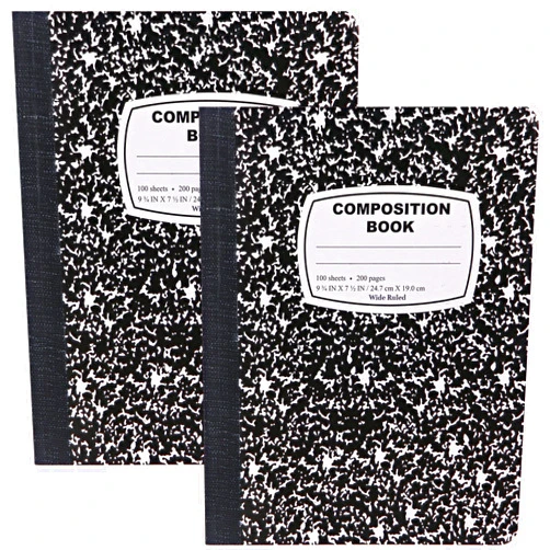 Emraw Marble Composition Notebook Wide Ruled Black and White Composition Books 100 Sheets (2 Pack)