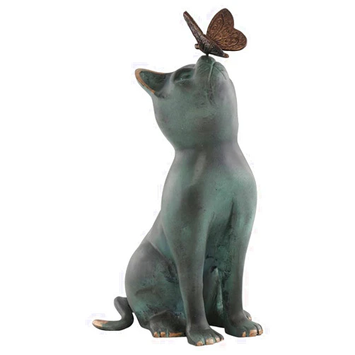 SPI Home Cat and Butterfly Curiosity Garden Statue Green 7.5
