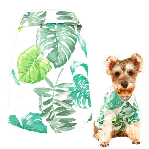 LKEX Dog Shirt Hawaiian Puppy Clothes, Leaf Printed Lapel Vest Summer Polo T-Shirt Pet Apparel Dog Clothes for Small Medium Boy Girl Dogs Cats, Cool Doggy Kitten Outfits Costumes M