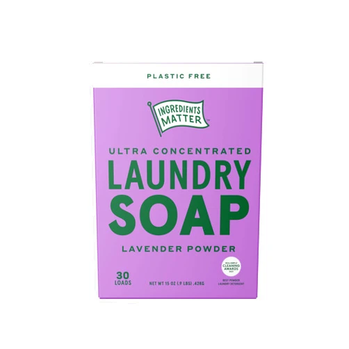 Ingredients Matter Powder Laundry Soap - Lavender Scent, Hypoallergenic Detergent, Natural & Eco-Friendly, Plastic Free, Made in USA, Natural Essential Oils & Dermatologist Tested - 15 oz, 30 Loads