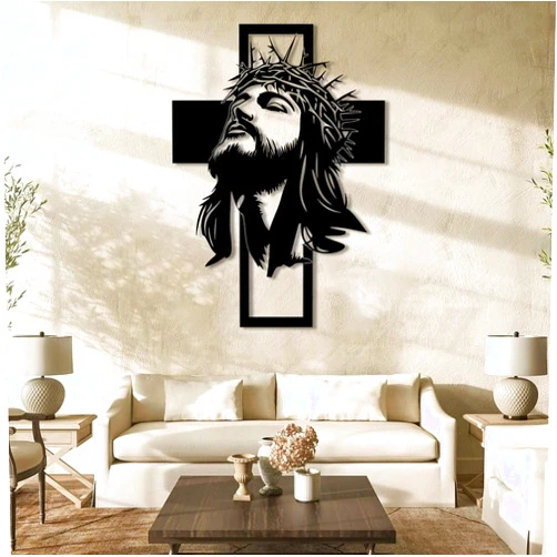 kawazu Metal Jesus Cross Wall Art, Christian Metal Wall Art, Jesus Cross Home Decor, Crosses Hanging, Large Crucifix Decorations for Church (Black, 19