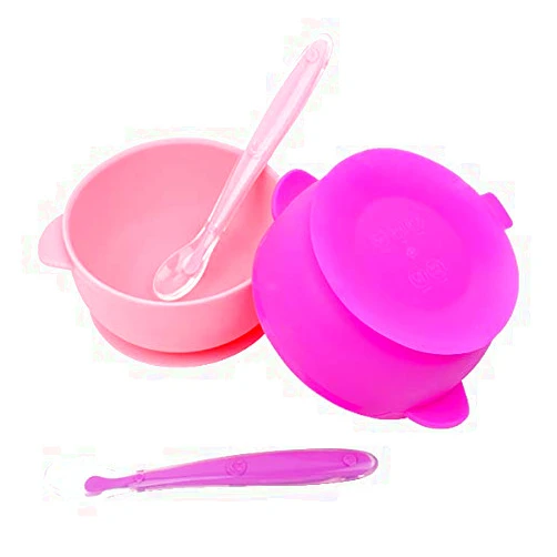 KingKam 2 Pack Baby Bowls, Silicone Stay up Food Bowl for Kids and Toddlers with Improved Super Suction Base