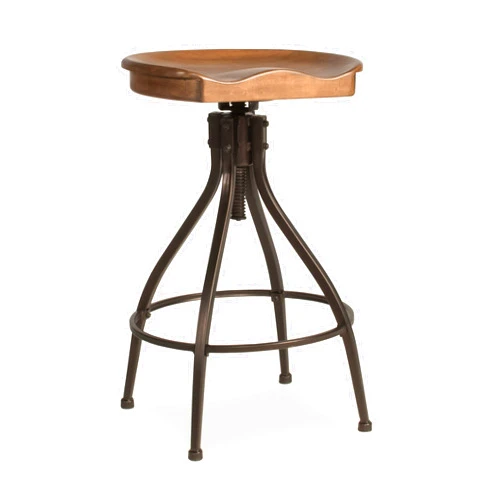 Hillsdale Worland Backless Metal Adjustable Height Stool with Wood Saddle Seat, Brown