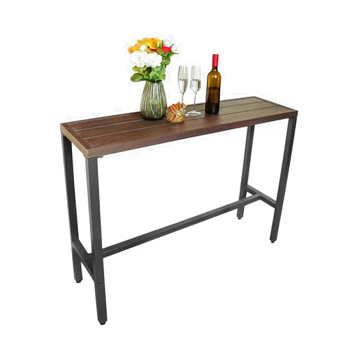 MEOOEM Patio Outdoor Bar Table 45 inch Height Bistro Table High Top Bar Table with Wooden-Like Top & Metal Frame for Outdoor Home Kitchen Cafe Bistro