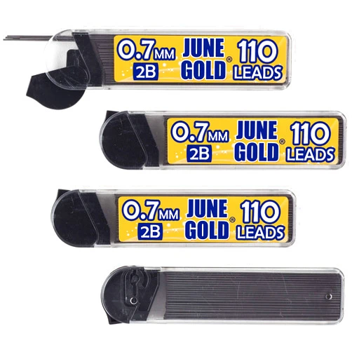 June Gold 440 Pieces, 0.7 mm 2B Lead Refills, 110 Pieces Per Dispenser, Medium Thickness, Break Resistant Lead/Graphite (Pack of 4 Dispensers)