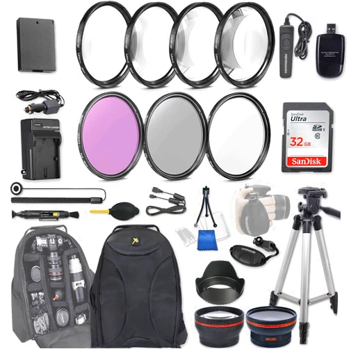 33rd Street 58mm 28 Pc Accessory Kit for Canon EOS Rebel T7, T6, T5, T3, 1300D, 1200D, 1100D DSLRs with 0.43x Wide Angle Lens, 2.2X Telephoto Lens, 32GB Sandisk SD, Filter & Macro Kits, Backpack Case, and More