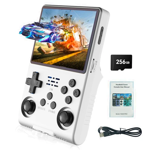 GWALSNTH R40S Pro Handheld Game Console, 30000 HD Games Mini Retro Video Console, 3.5-Inch IPS Screen,256GB Memory,Built in 45 Emulators,3800mAh Battery (White 256GB)