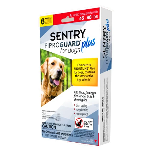 FIPROGUARD SENTRY Fiproguard Plus for Dogs, Flea and Tick Prevention for Dogs (45-88 Pounds), Includes 6 Month Supply of Topical Flea Treatments