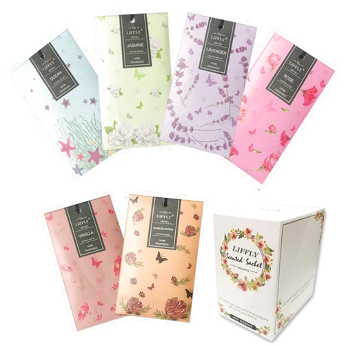 LIFFLY 14 Packs Scented Sachets Bag for Drawers and Closets Long-Lasting Home Fragrance Sachet Lavender Rose Jasmine Ocean Vanilla Sandalwood 6 Different Scent Gift Box