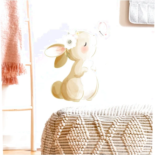 fanquare Cute Bunny Wall Decals Rabbit Kiss Butterfly Wall Stickers Peel and Stick Wall Decor for Kids Girls Bedroom Living Room Decor