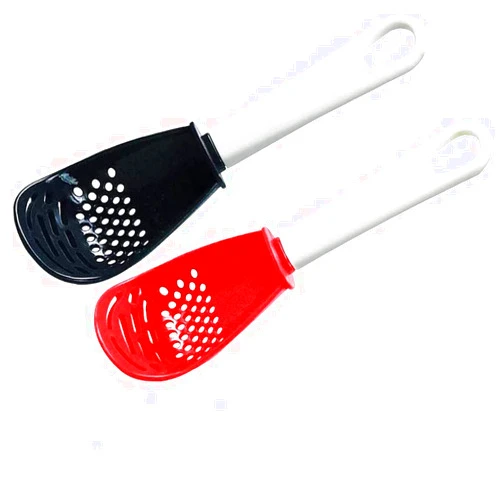 Crayfomo 2PCS Multifunctional Kitchen Cooking Spoon,Scoop Colander Strainer,Kitchen Tools Used for Cooking, Draining, Mashing, Grinding, Non-Stick Cooking Scoop Ladle(Red+Black)