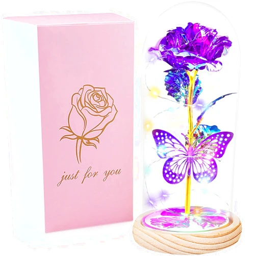 QUNPON Valentines Day Gifts for Her,Valentines Day Flowers Gifts for Mom Women Girlfriend,Birthday Gifts for Women,Valentines Gifts for Wife,Purple Butterfly Rose Gifts for Valentine's Day Anniversary