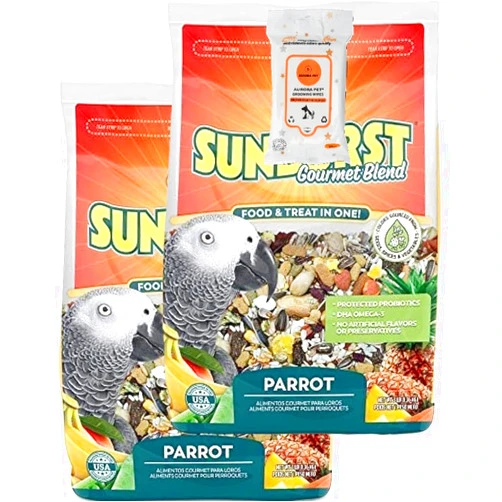 Aurora Pet Bundle (2) Higgins Sunburst Gourmet Blend Parrot Bird Food (3 lb Each) with AuroraPet Wipes