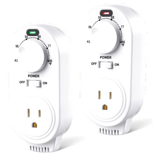 Gulfmew 2 Pack Adjustable Thermostat, Plug in Heating and Cooling Thermostat Controlled Outlet, Compatible with Portable AC, Fans and Space Heaters (White)