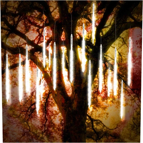 Vikdio Meteor Shower Rain Lights, 30cm 16 Spiral Tubes 480 LEDs 5.25m Lit Length Waterproof Snowfall LED Lights for Wedding Christmas Garden Tree Home Decor, Support 2 Sets Connected (White)