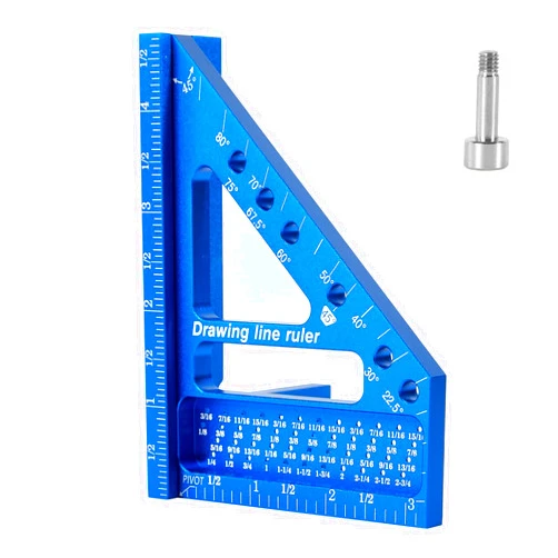 PENGZHAN Premium Versatile Multi-Angle Carpenter Square Measuring Ruler for Woodworking, Engineering, and Construction (22.5-90 Degrees with Angle Pin) (Blue)