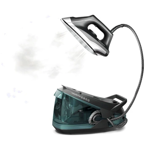 Rowenta Iron Steamer for Clothes Master Steam Station, Professional Steam Iron for Clothes with Stainless Steel Soleplate, 57 Oz, 400 Microsteam Holes, Built-In Pump, 1750 Watts, Black/Green, VR8338