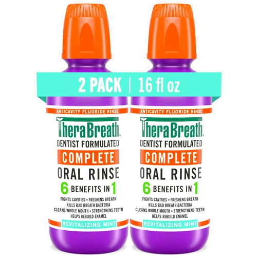 TheraBreath Complete Mouthwash, 6-in-1 Benefits, Alcohol-Free, Revitalizing Mint (2 Pack)