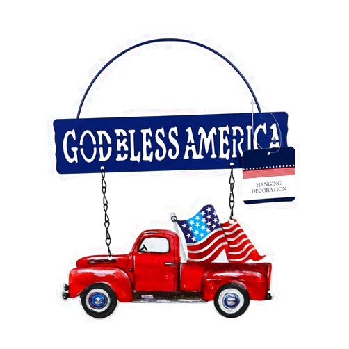Greenbrier International Patriotic Little Truck Metal Hanging Sign - 8.75 inches x 9.5 inches (Red (God Bless America))