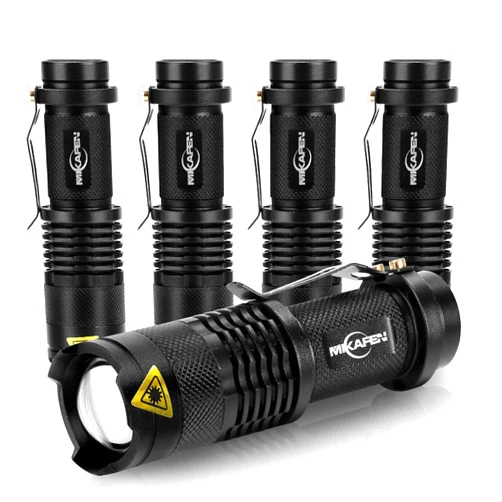 MIKAFEN 5 Pack Mini Flashlights LED Flashlight 300lm Adjustable Focus Zoomable Light (Black)