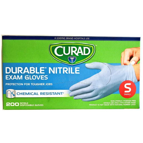Curad Powder-Free Exam Gloves, Non-Sterile, Blue, Nitrile, SMALL, 200 CT
