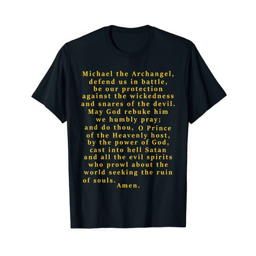 Prayer Cloth Designs Saint Michael The Archangel, Defend Us In Battle Prayer T-Shirt
