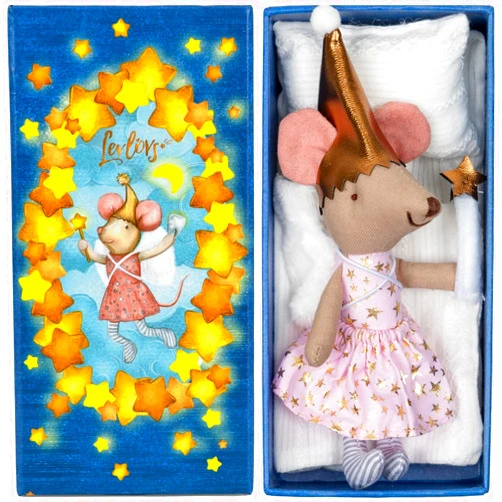 LEVLOVS Christmas Tooth Fairy Mouse Big Sister Mouse in a box Mouse in a Matchbox Toy Baby Registry Gift Toddler Gift Plush Toy Cotton Linen Toy