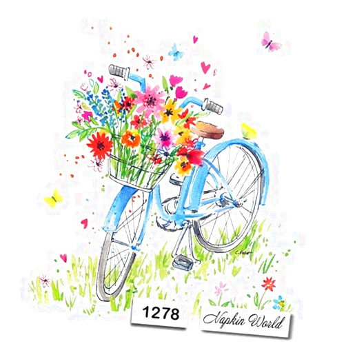 Generic 4 Pcs Individual Paper Luncheon Decoupage Napkins Bicycle Bike Flowers NW-474 Paper Cocktail Napkins Disposable Decorative Napkins Party Birthday Napkins Lunch Tea Party Napkins