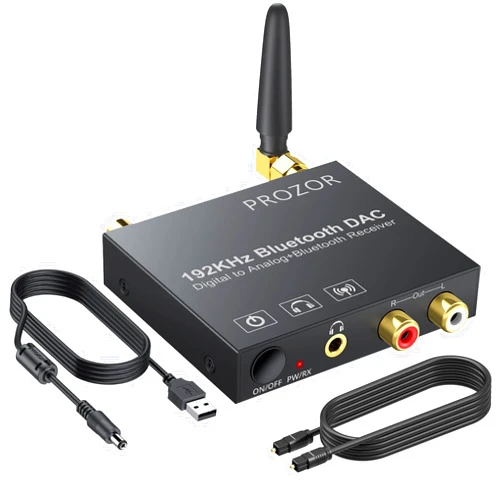 PROZOR 192KHz Digital to Analog Audio Converter, Bluetooth Audio Adapter with Bluetooth 5.0 Receiver, DAC Optical Coaxial Toslink to Stereo L/R RCA 3.5mm Audio Adapter, for HDTVs Smartphones Tablets