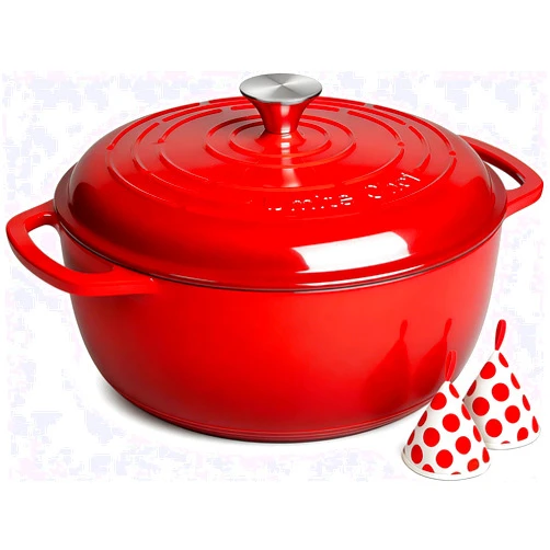 Umite Chef 6QT Enameled Cast Iron Dutch Oven with Lid, Versatile Heavy-Duty Cookware Pot for Baking Bread, Braising, Soups & Stews, Oven & Stovetop Safe with Heat Resistant Gloves（Red）