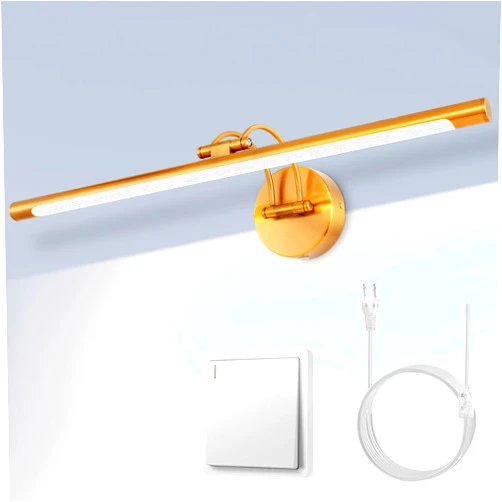 MantoLite 24'' Picture Lights for Wall,Vanity Lights for Bathroom,Plug-in or Hardwired,12W 3000K LED Modern Bathroom Lighting Fixtures Over Mirror and Wall Lights for Bedroom(Brass)