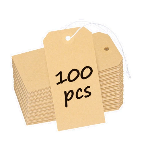 Uniclife 100 Pcs Kraft Tags Blank Shipping Tags with Elastic String Attached Hanging Paper Tags with Reinforced Eyelet Large Marking Tags Price Tags Inventory Label Tags, 4.7