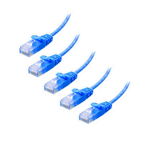 Cable Matters 10Gbps 5-Pack Snagless Short Cat6 Ultra Thin Ethernet Cable 3 ft (Thin Cat6 Cable) in Blue