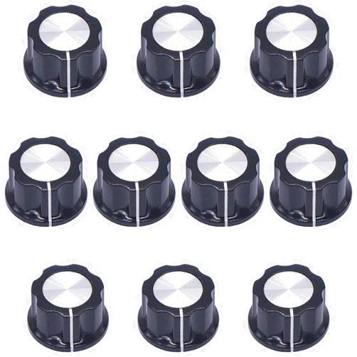 Taiss / 10pcs Silver Tone Top Rotary Knobs for 6 mm Dia. Shaft, Potentiometer Switch Knob Top Diameter: 23mm Black A03-6mm