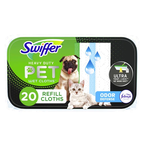 Swiffer Sweeper Pet Heavy Duty Multi-Surface Wet Cloth Refills for Floor Mopping and Cleaning, Fresh scent, 20 count