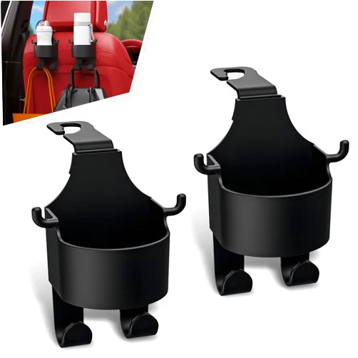 Leechio 2 PCS Car Seat Headrest 3-in-1 Storage Holder, Multifunctional Cup Holder Mobile Phone Holder Hanging Organizer, Multi-Function Hook with Mounting Bracket, Universal for Cars Trucks (Black)