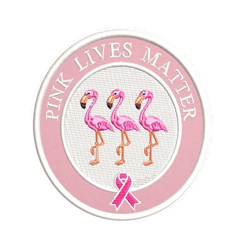 Ares Designs Pink Lives Matter Pink Ribbon Patch Flamingos Embroidered Iron-on/Sew-on Decorative Embroidery Applique Clothing Vest Jacket Premium Stitching Souvenir Breast Cancer Awareness Support Women