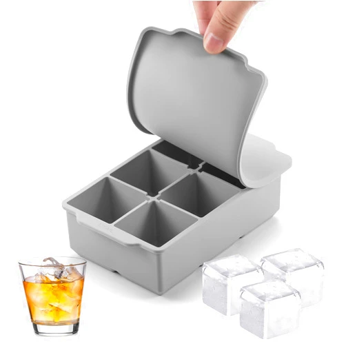 Nax Caki Large Ice Cube Tray with Lid, Stackable Big Silicone Square Ice Cube Mold for Whiskey Cocktails Bourbon Soups Frozen Treats, Easy Release BPA Free